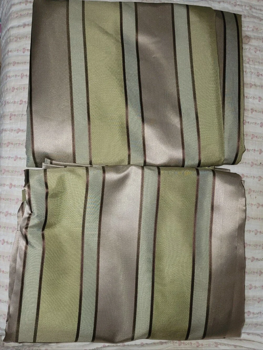 World Market Curtain Set Olive and Taupe Striped Lined 54X96